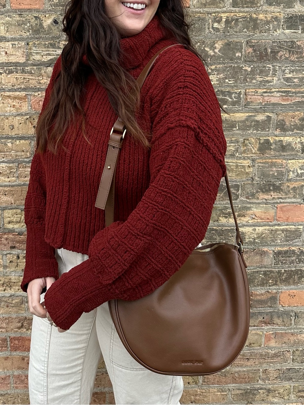 GIGI PIP Brown Leather Crossbody with Adjustable Strap